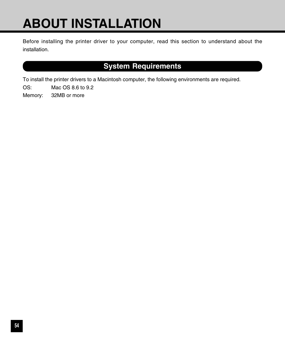 About installation, System requirements | Toshiba GA-1120 User Manual | Page 56 / 65