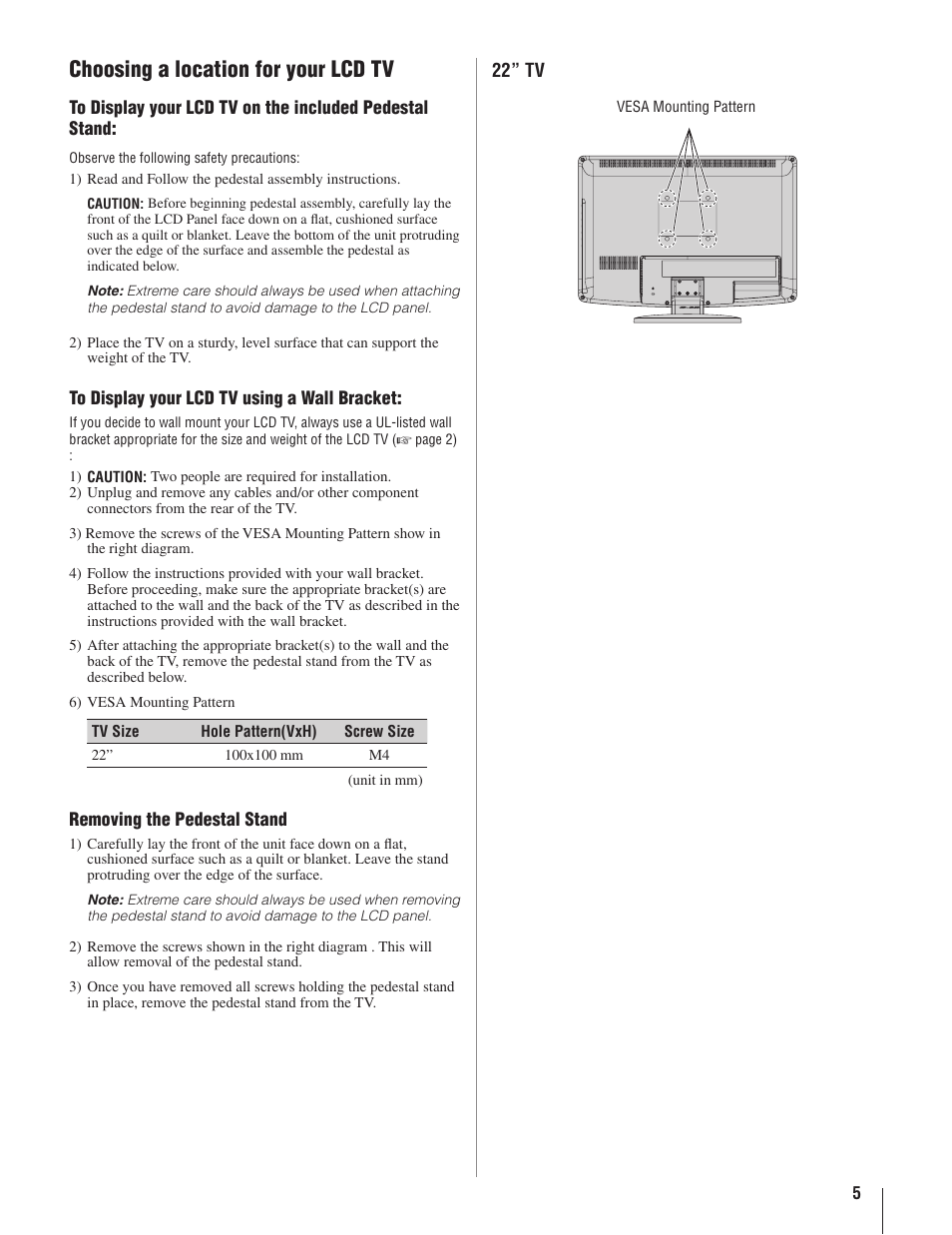 Choosing a location for your lcd tv | Toshiba 22AV500U User Manual | Page 5 / 60