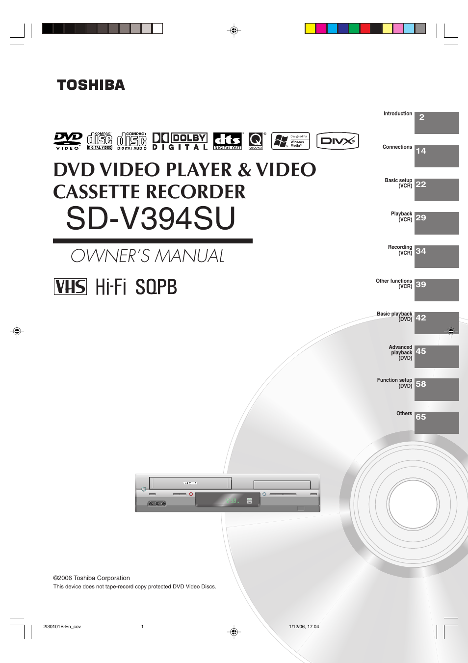 Toshiba DVD Video Player SD-V394SU User Manual | 72 pages