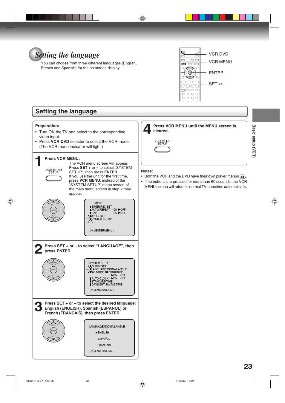 Setting the language | Toshiba DVD Video Player SD-V394SU User Manual | Page 23 / 72