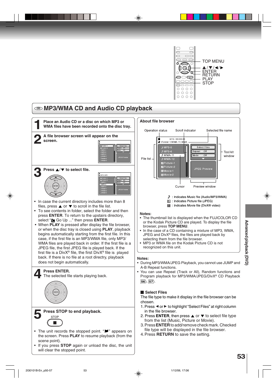 Mp3/wma cd and audio cd playback | Toshiba DVD Video Player SD-V394SU User Manual | Page 53 / 72