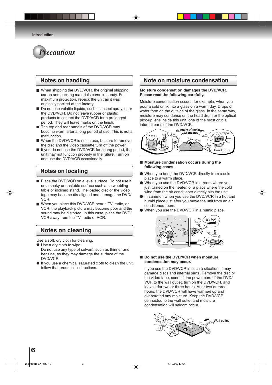 Precautions | Toshiba DVD Video Player SD-V394SU User Manual | Page 6 / 72