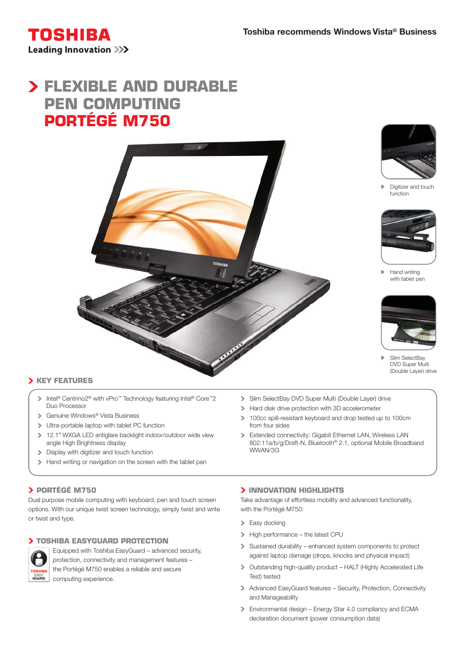 Toshiba M750 User Manual | 2 pages