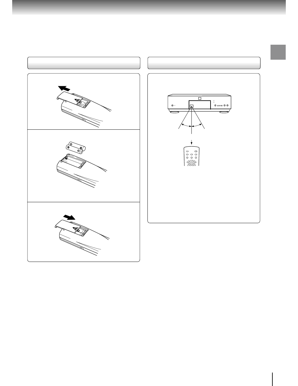 Operating with the remote control, Loading batteries | Toshiba SD-9200 User Manual | Page 15 / 70