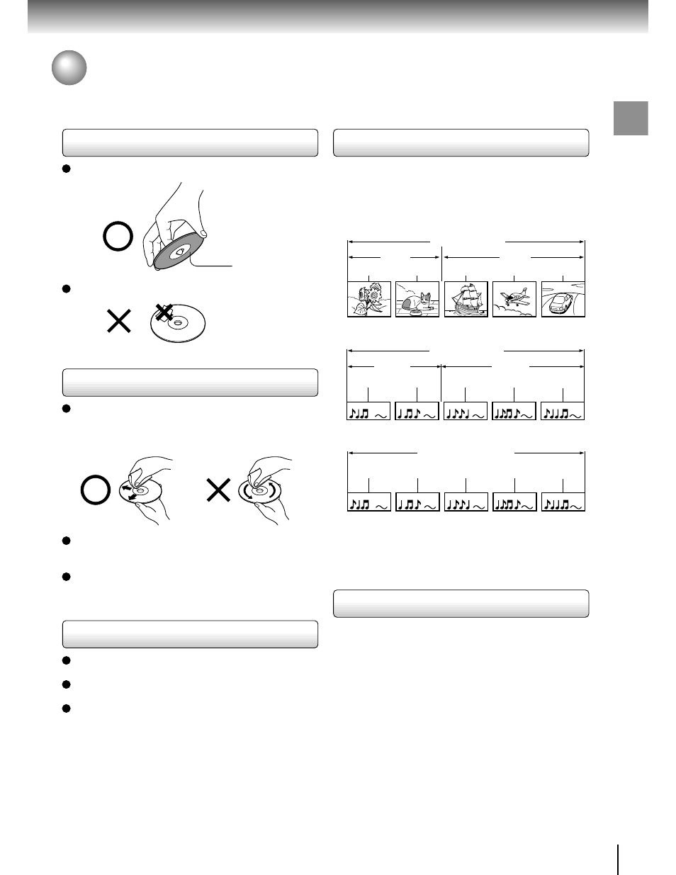 Notes on discs, Structure of disc contents, On handling discs | On cleaning discs, On storing discs | Toshiba SD-9200 User Manual | Page 9 / 70