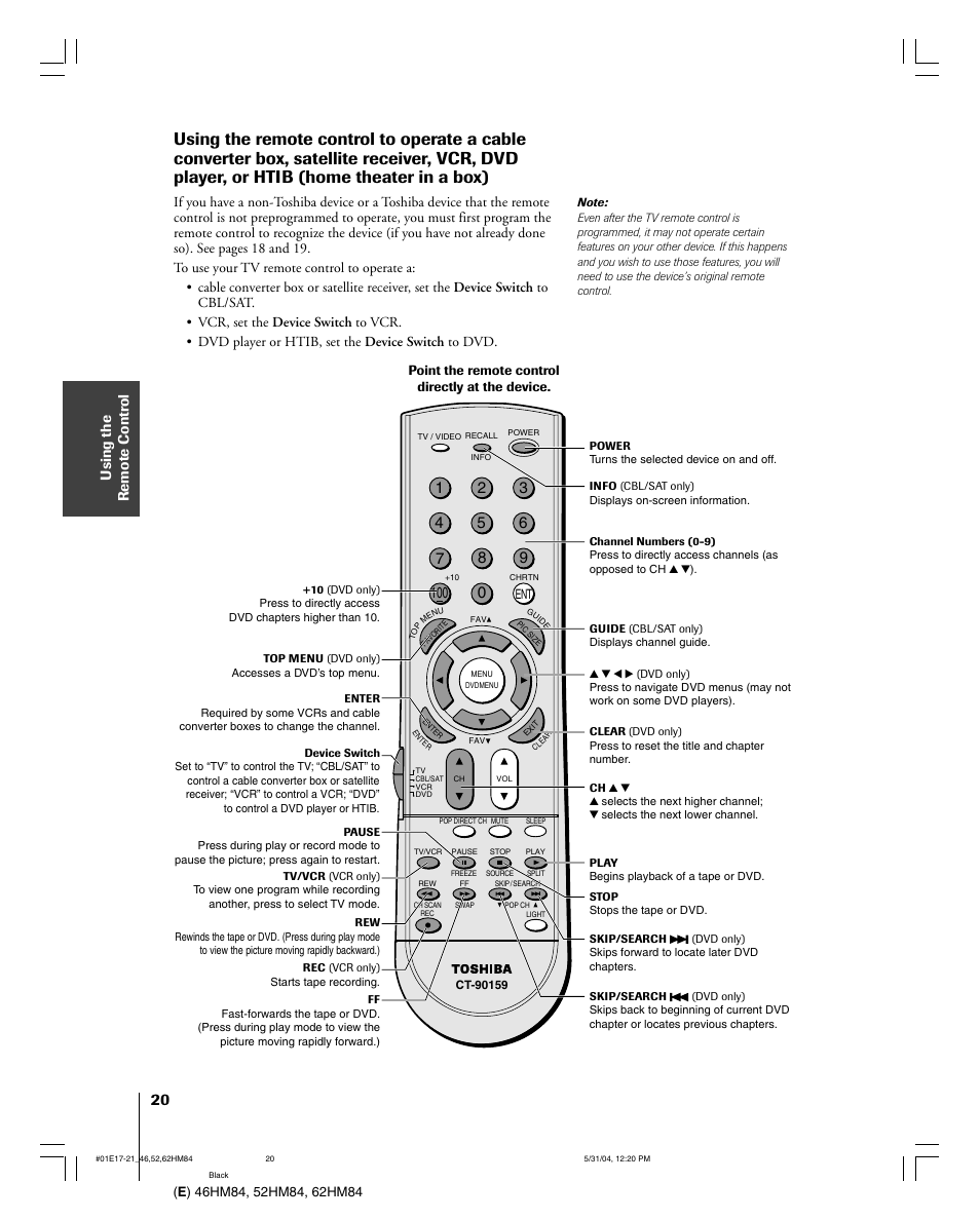 Toshiba 52HM84 User Manual | Page 20 / 68