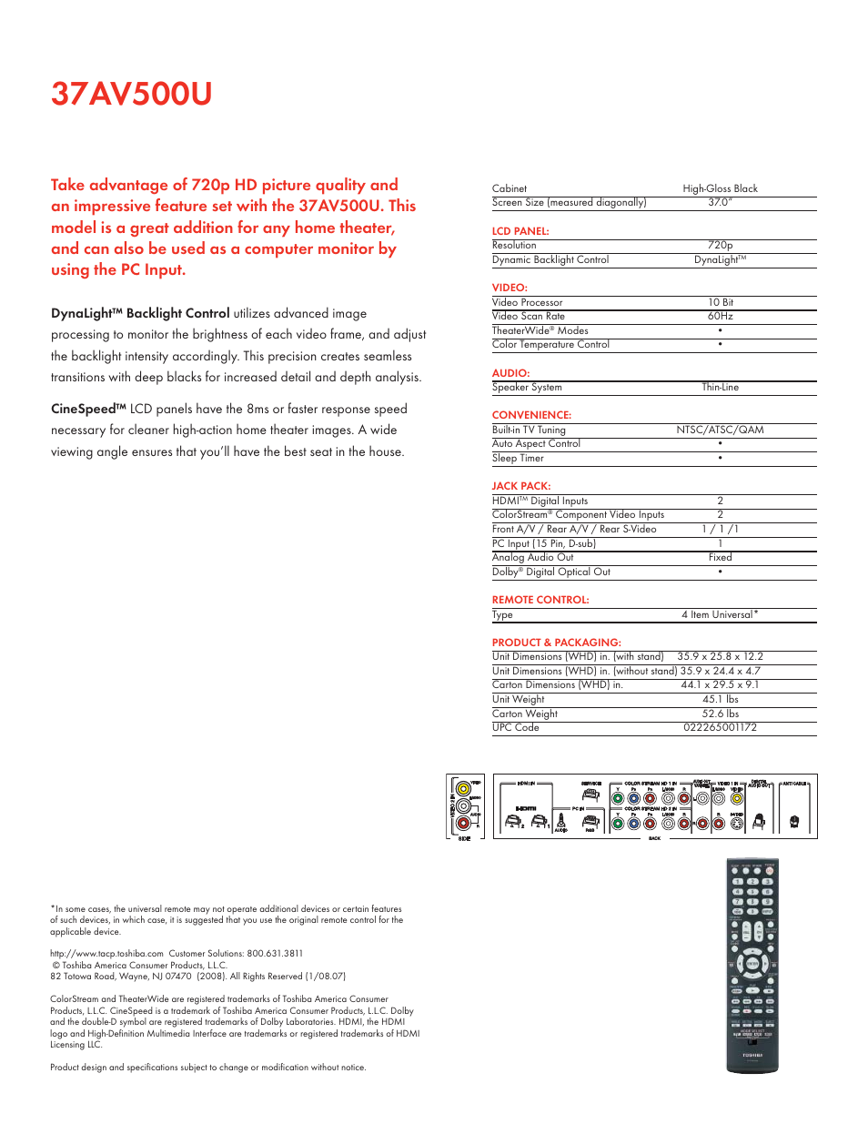 Toshiba 37AV500U User Manual | Page 2 / 2