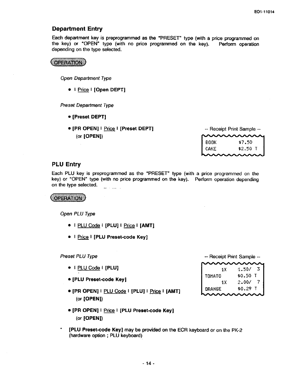 Department entry, Plu entry | Toshiba TEC MA-1400-100 User Manual | Page 20 / 96