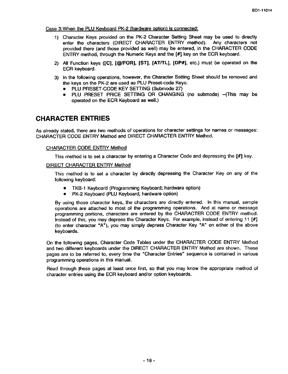 Character entries | Toshiba TEC MA-1400-100 User Manual | Page 24 / 96