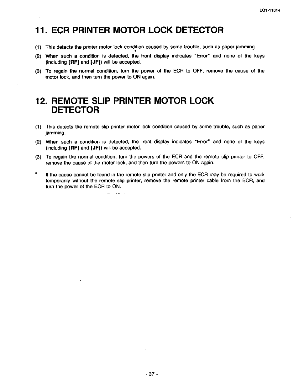 Ecr printer motor lock detector, Remote slip printer motor lock detector | Toshiba TEC MA-1400-100 User Manual | Page 43 / 96