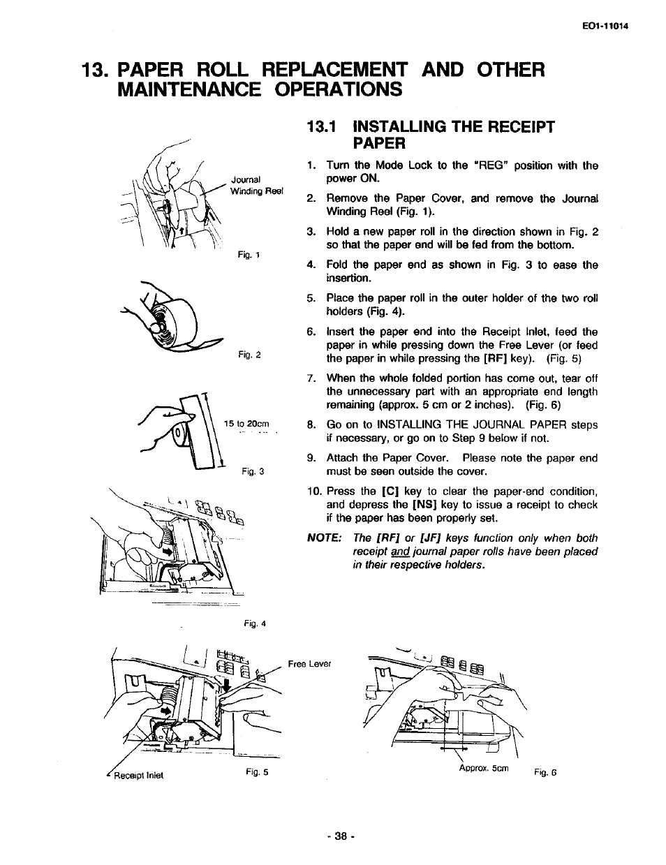 1 installing the receipt paper | Toshiba TEC MA-1400-100 User Manual | Page 44 / 96