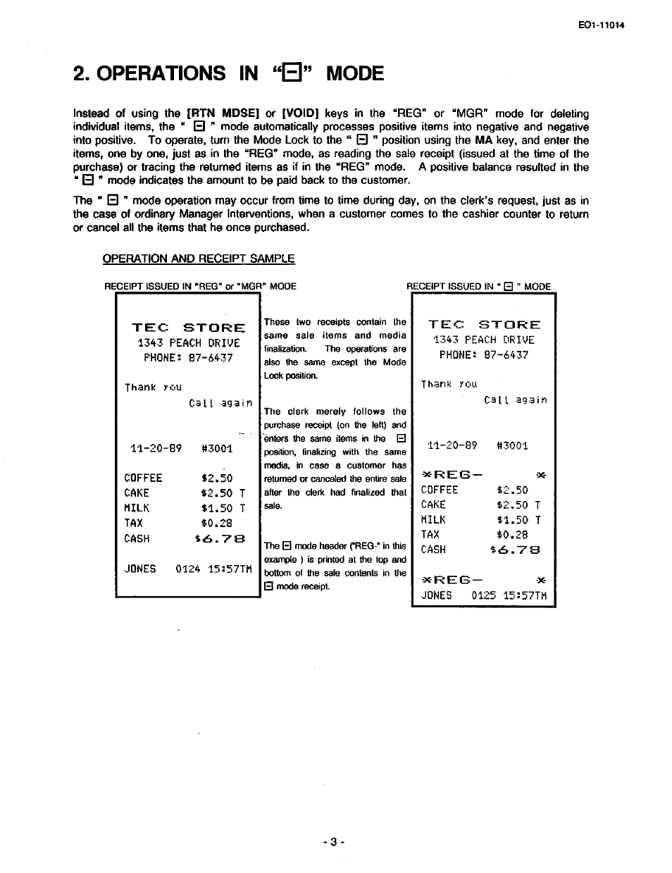 Operations in “b” mode, Operation in “ b " mode | Toshiba TEC MA-1400-100 User Manual | Page 55 / 96