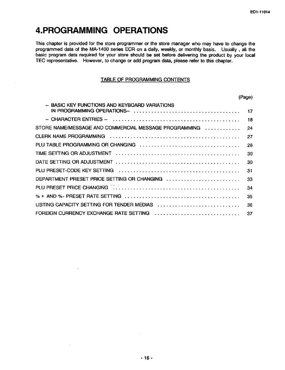 Programming operations | Toshiba TEC MA-1400-100 User Manual | Page 68 / 96