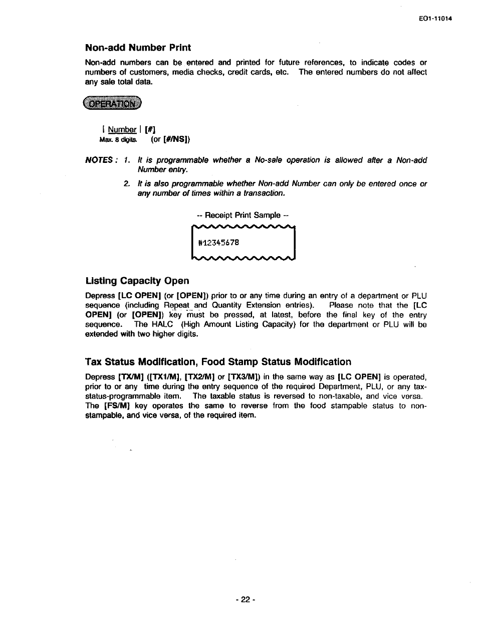 Non-add number print, Listing capacity open | Toshiba TEC MA-1400-100 User Manual | Page 74 / 96