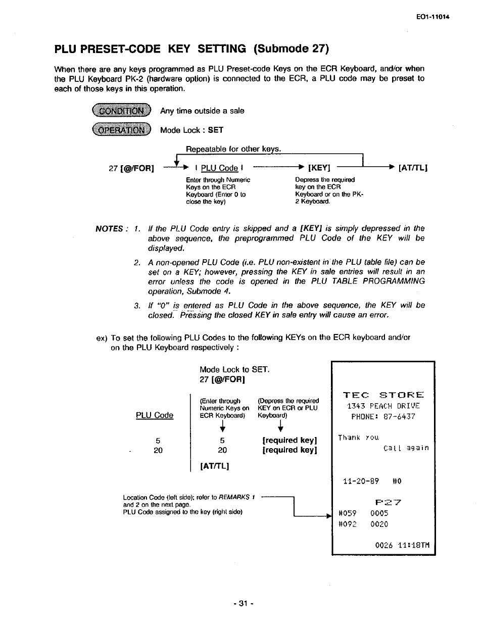 Plu preset-code key setting (submode 27), Plu preset-code key setting | Toshiba TEC MA-1400-100 User Manual | Page 83 / 96