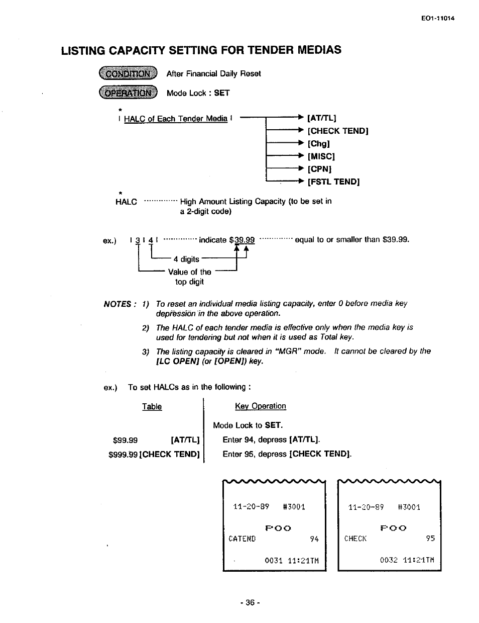 Listing capacity setting for tender medias | Toshiba TEC MA-1400-100 User Manual | Page 88 / 96