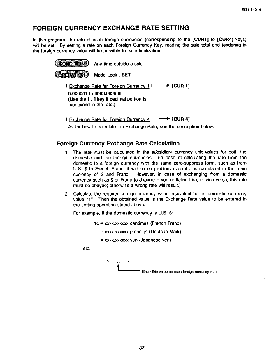 Foreign currency exchange rate setting, Foreign currency exchange rate calculation | Toshiba TEC MA-1400-100 User Manual | Page 89 / 96