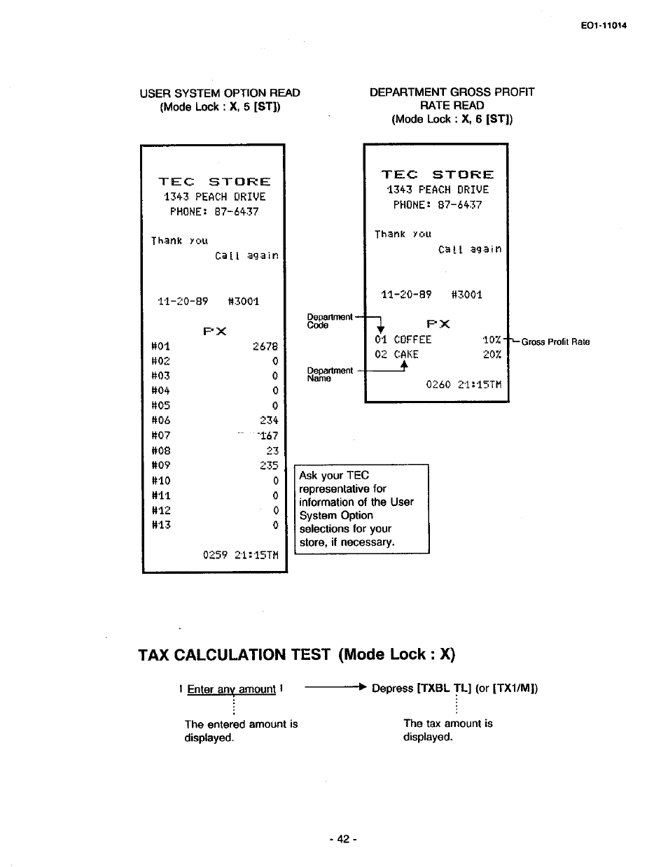 Tax calculation test (mode lock: x) | Toshiba TEC MA-1400-100 User Manual | Page 94 / 96