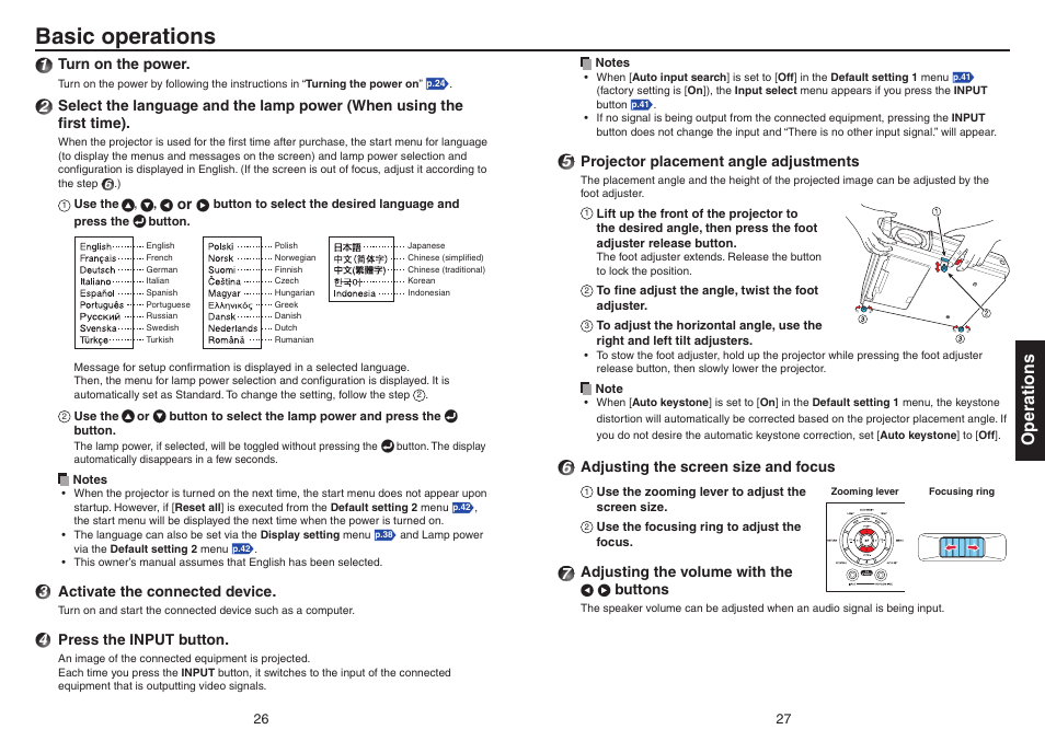 Basic operations, Operations | Toshiba Data TDP-T420 User Manual | Page 14 / 29