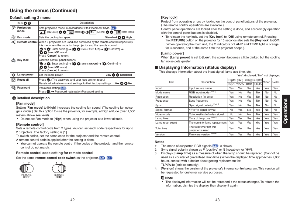 Displaying information (status display), Operations using the menus (continued) | Toshiba Data TDP-T420 User Manual | Page 22 / 29