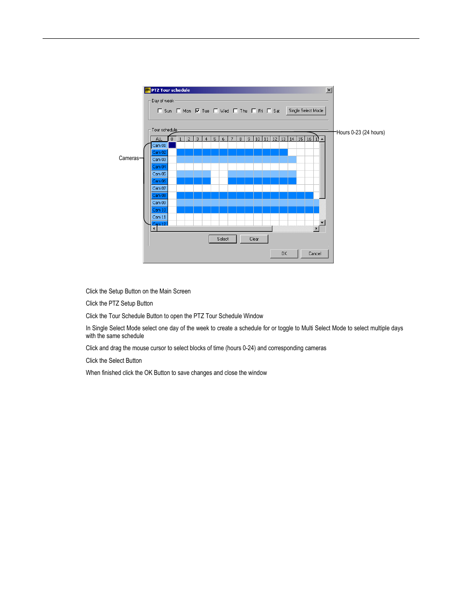 Ptz tour schedule, Create ptz tour schedule | Toshiba DVR16-X User Manual | Page 101 / 141