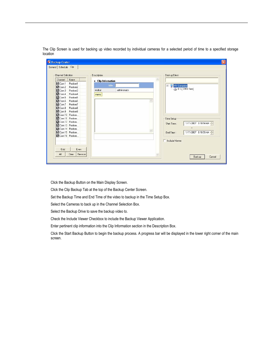 Clip backup screen, Performing a clip backup | Toshiba DVR16-X User Manual | Page 106 / 141