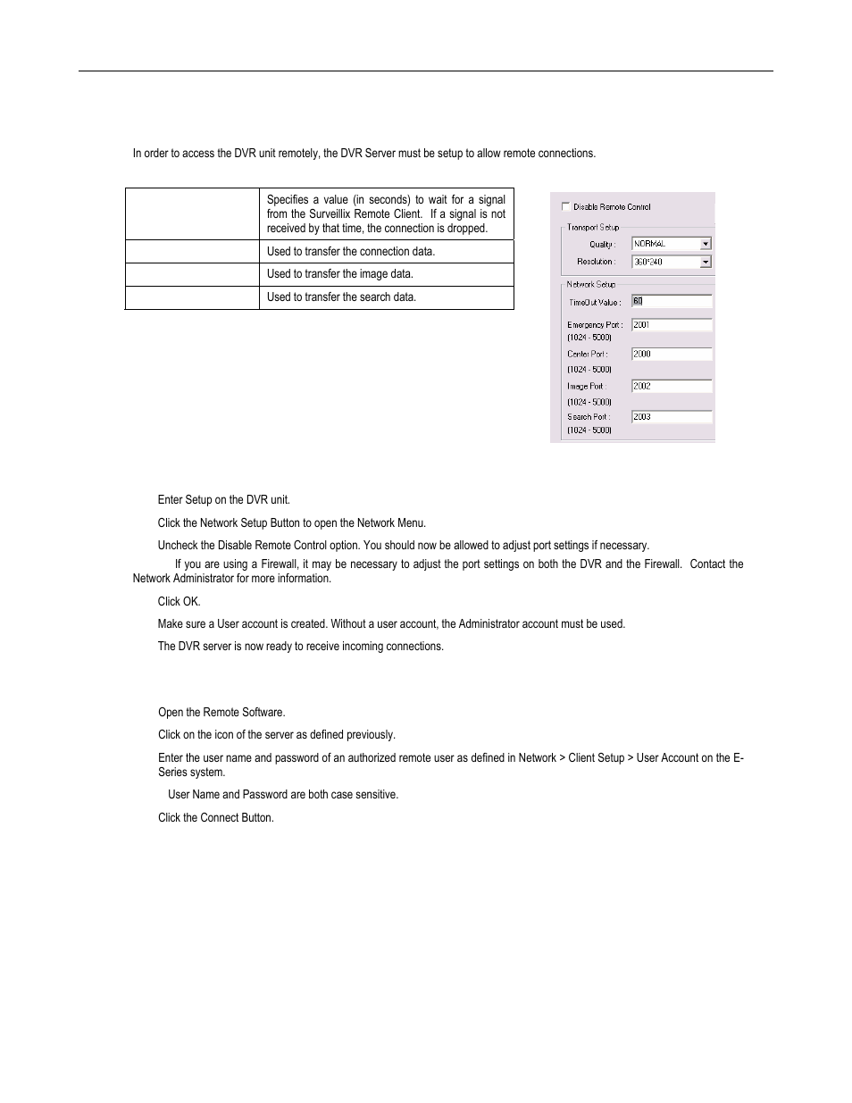 Configuring the dvr, Configuring the server for remote connection, Access remote connection | Toshiba DVR16-X User Manual | Page 128 / 141