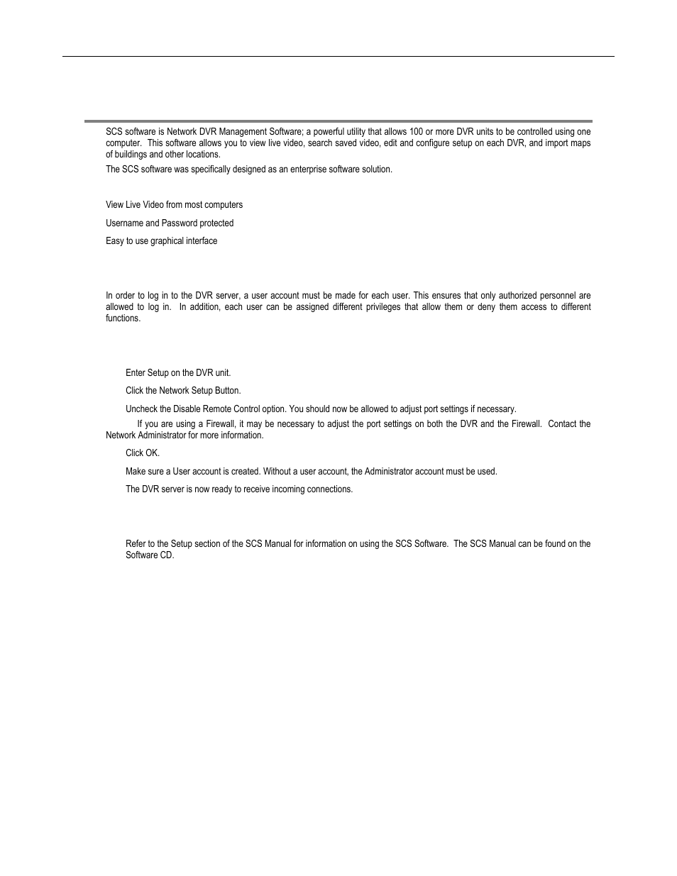 Scs overview, Configuring the server for remote connection, Connecting to an dvr | Toshiba DVR16-X User Manual | Page 132 / 141