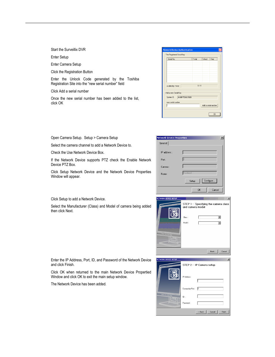 Unlocking a new network camera, Connecting a network camera | Toshiba DVR16-X User Manual | Page 58 / 141