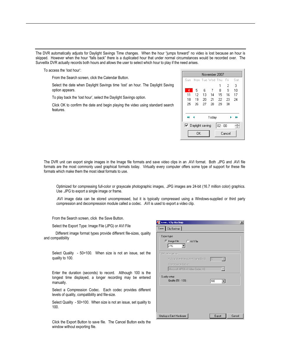 Daylight savings time, Save to jpg or avi | Toshiba DVR16-X User Manual | Page 86 / 141
