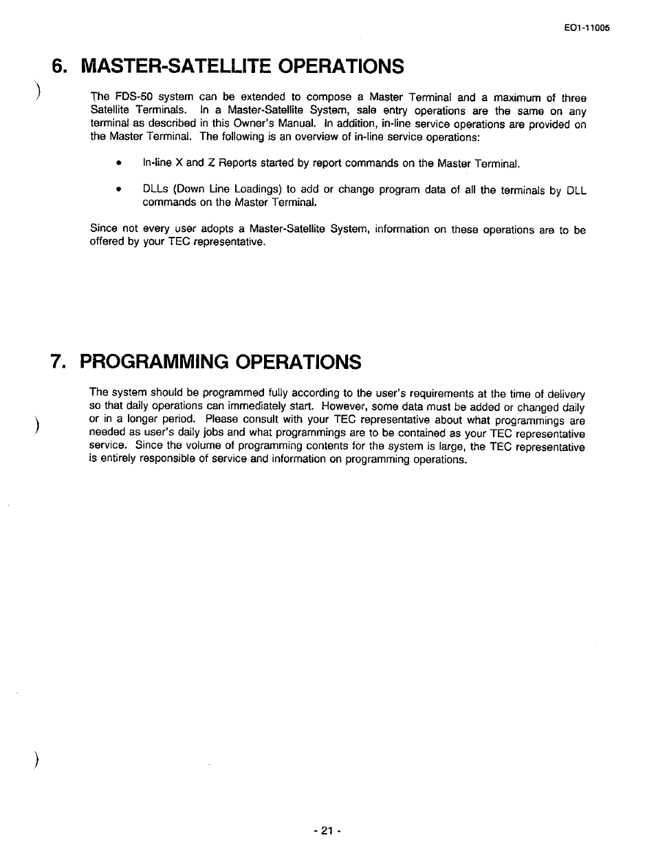 Master-satellite operations, Programming operations, Chapter | Toshiba TEC FDS-50 User Manual | Page 103 / 104