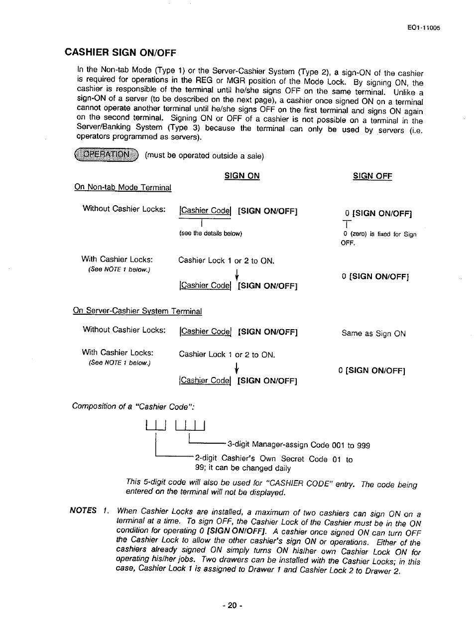 Cashier sign on/off, Sign off, 0 [sign on/off | Toshiba TEC FDS-50 User Manual | Page 23 / 104