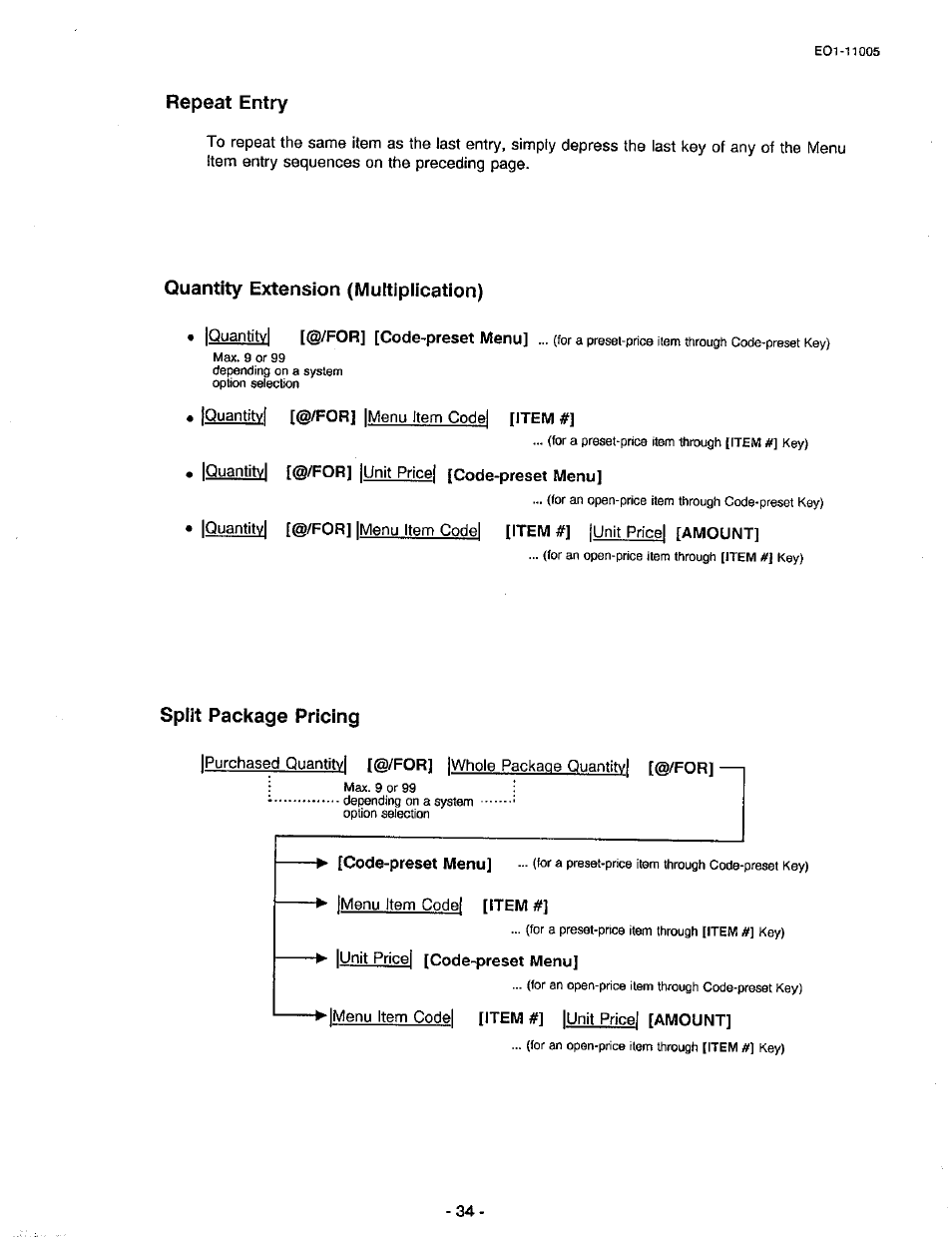 Repeat entry, Quantity extension (multipiication), Split package pricing | Toshiba TEC FDS-50 User Manual | Page 37 / 104