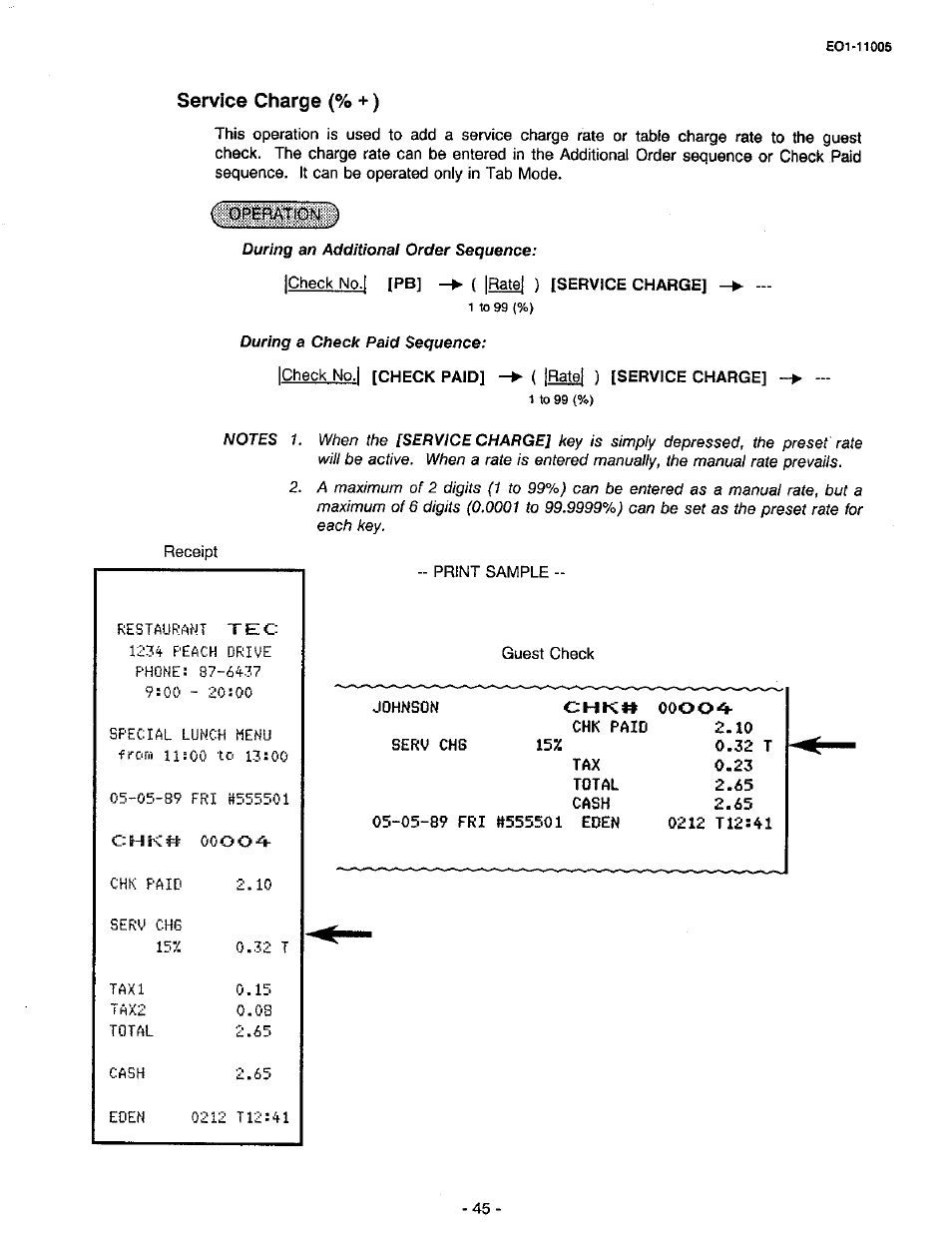 Service charge (% +) | Toshiba TEC FDS-50 User Manual | Page 48 / 104