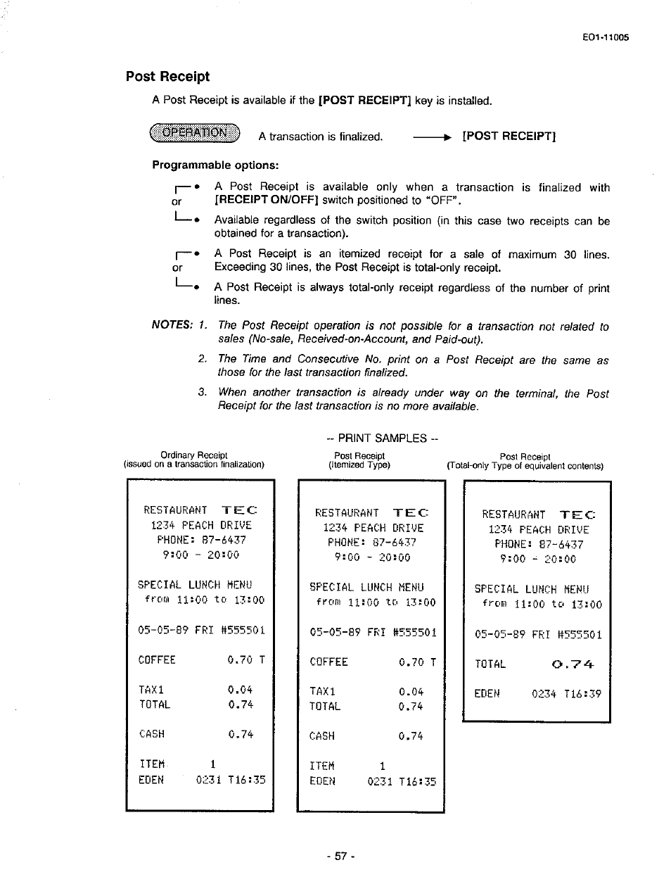 Post receipt | Toshiba TEC FDS-50 User Manual | Page 60 / 104