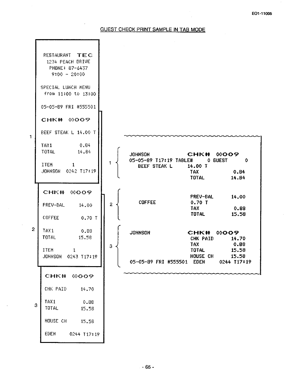 Coffee, Johnson, 05-89 fri #555501 eden | Chk#* 00009 | Toshiba TEC FDS-50 User Manual | Page 68 / 104