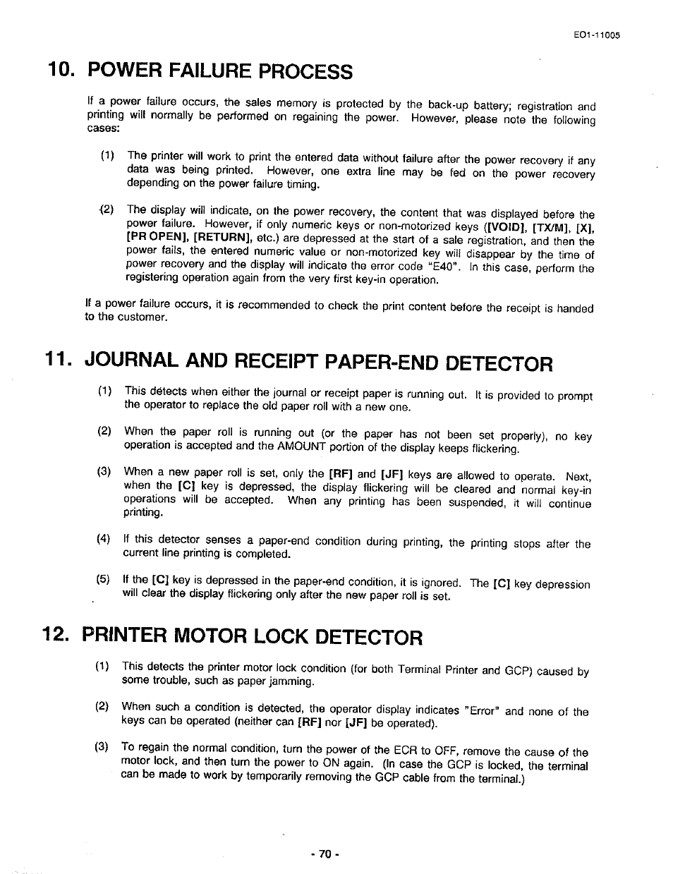 Power failure process, Journal and receipt paper-end detector, Printer motor lock detector | Toshiba TEC FDS-50 User Manual | Page 73 / 104