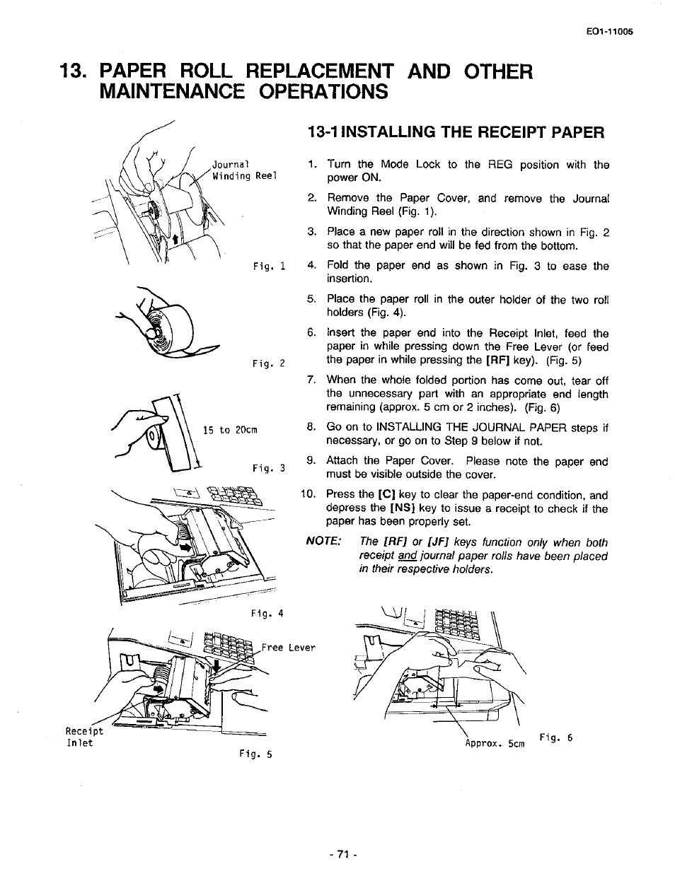 1 installing the receipt paper | Toshiba TEC FDS-50 User Manual | Page 74 / 104