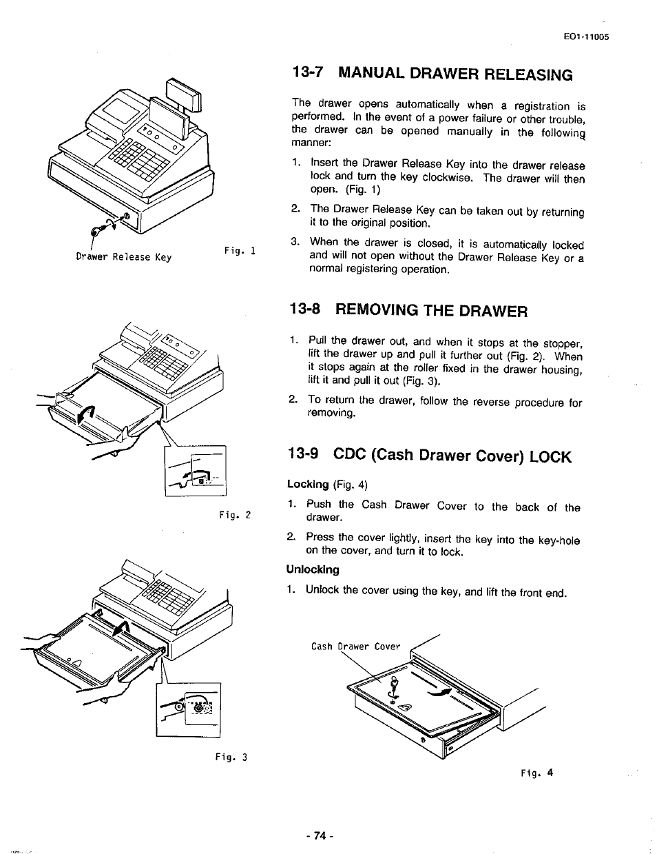 7 manual drawer releasing, 8 removing the drawer, 9 cdc (cash drawer cover) lock | Toshiba TEC FDS-50 User Manual | Page 77 / 104