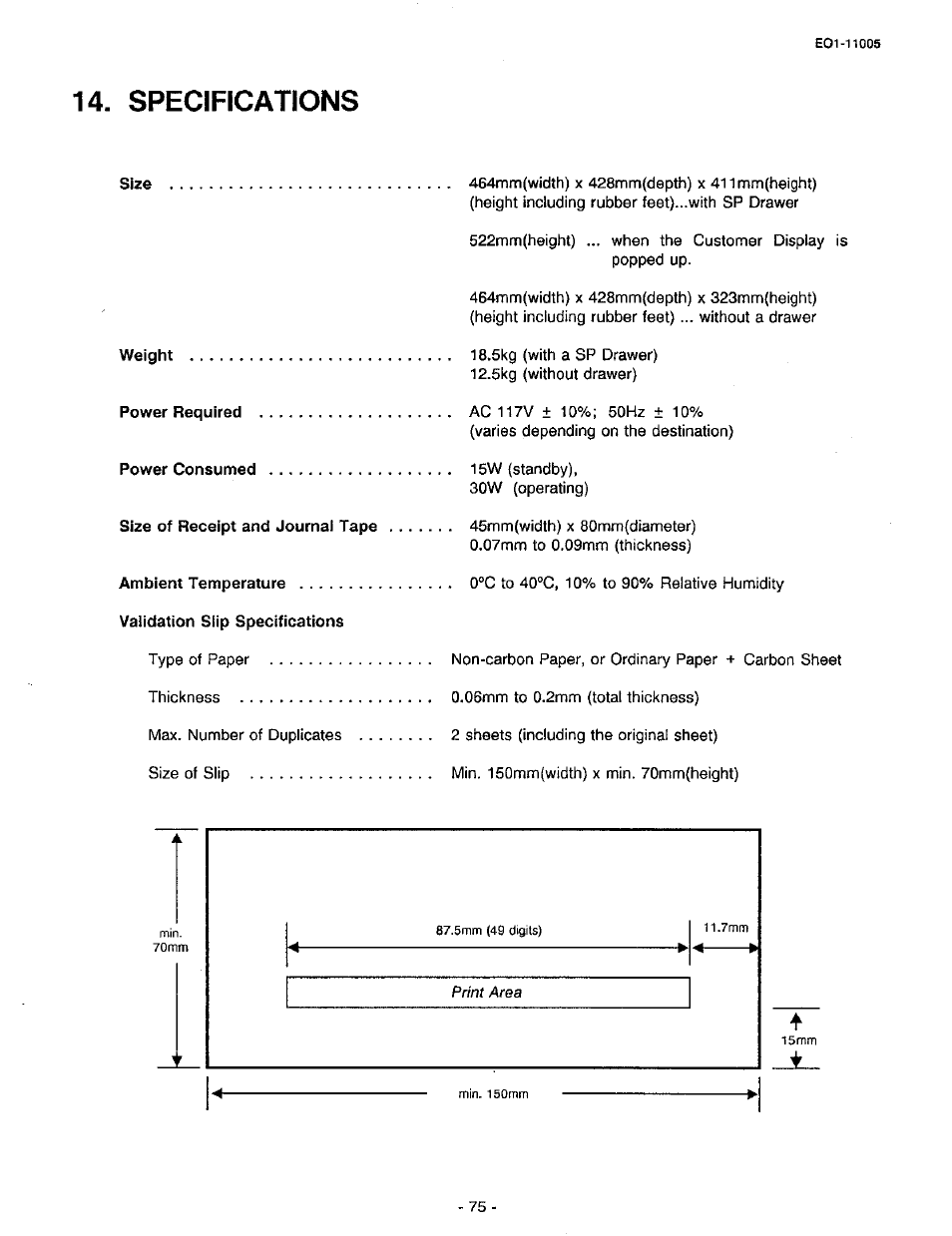 Specifications | Toshiba TEC FDS-50 User Manual | Page 78 / 104