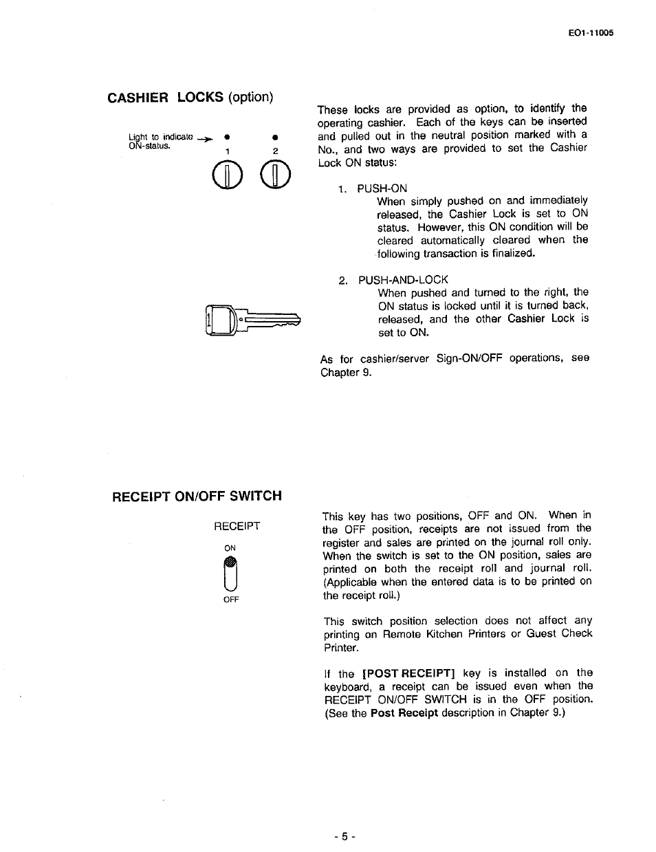 Cashier locks (option) | Toshiba TEC FDS-50 User Manual | Page 8 / 104