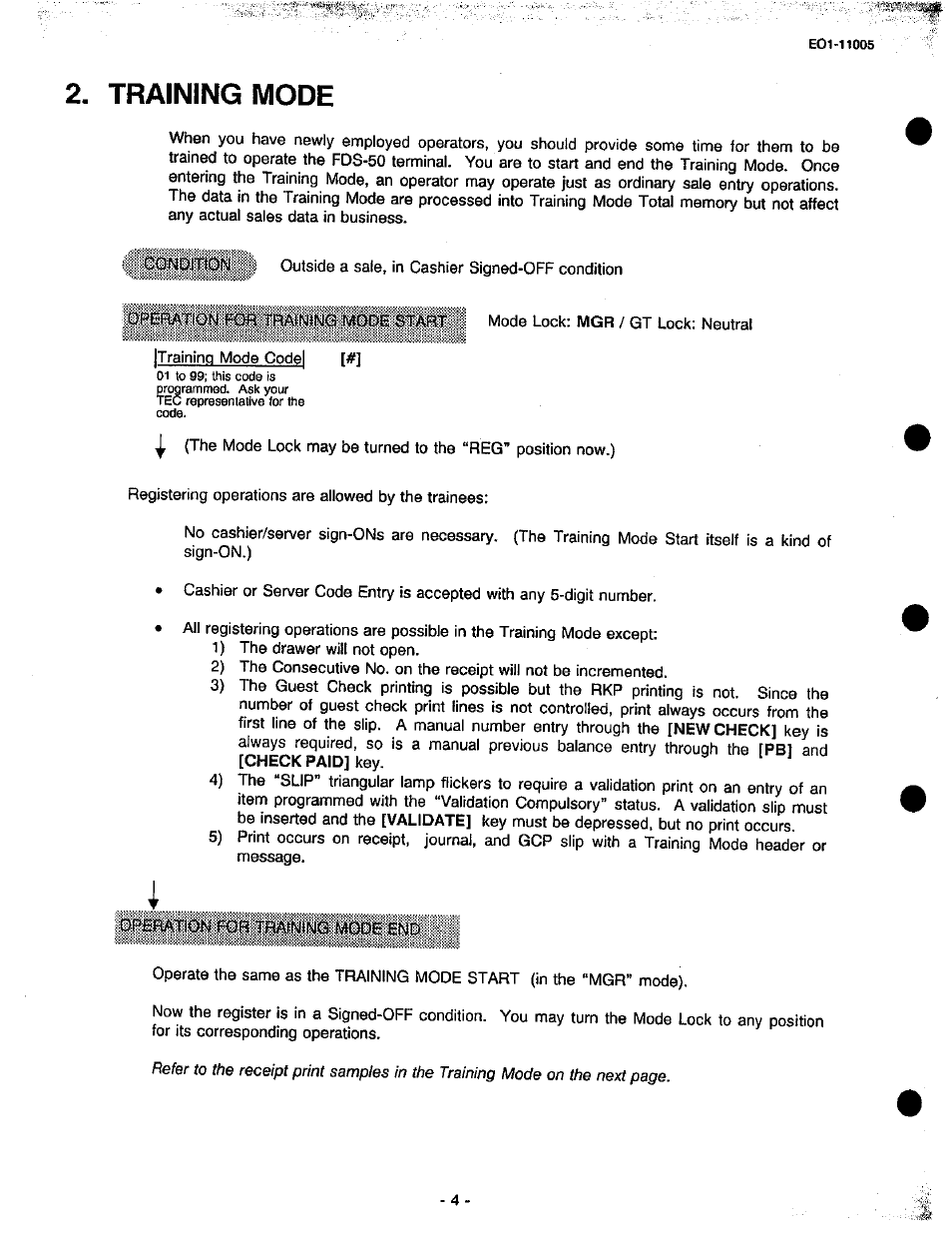 Training mode | Toshiba TEC FDS-50 User Manual | Page 86 / 104