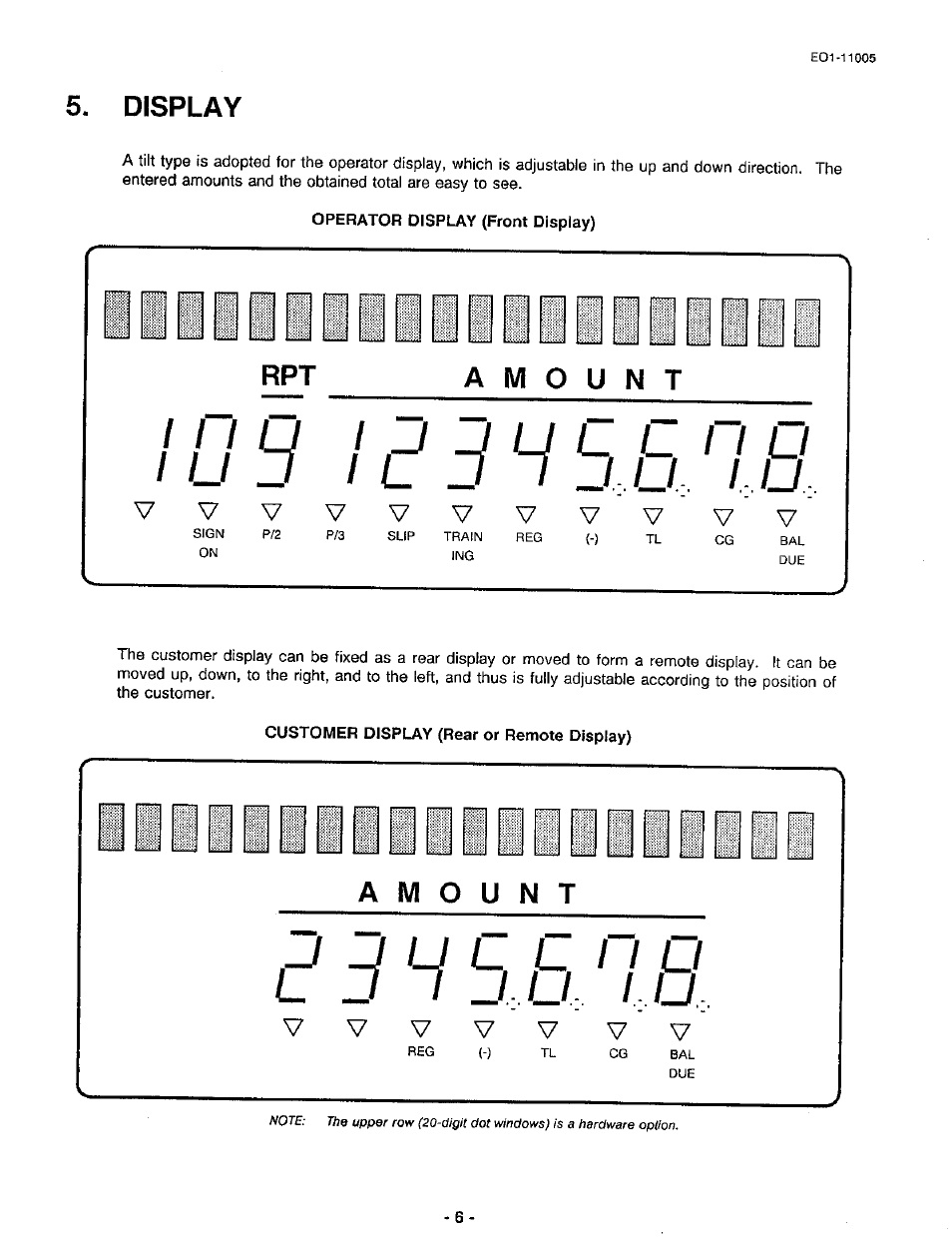 Display, Operator display (front display), Customer display (rear or remote display) | Toshiba TEC FDS-50 User Manual | Page 9 / 104