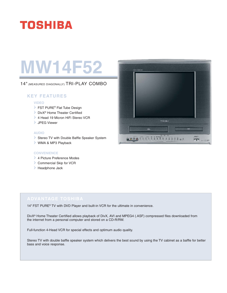 Toshiba MW14F52 User Manual | 2 pages