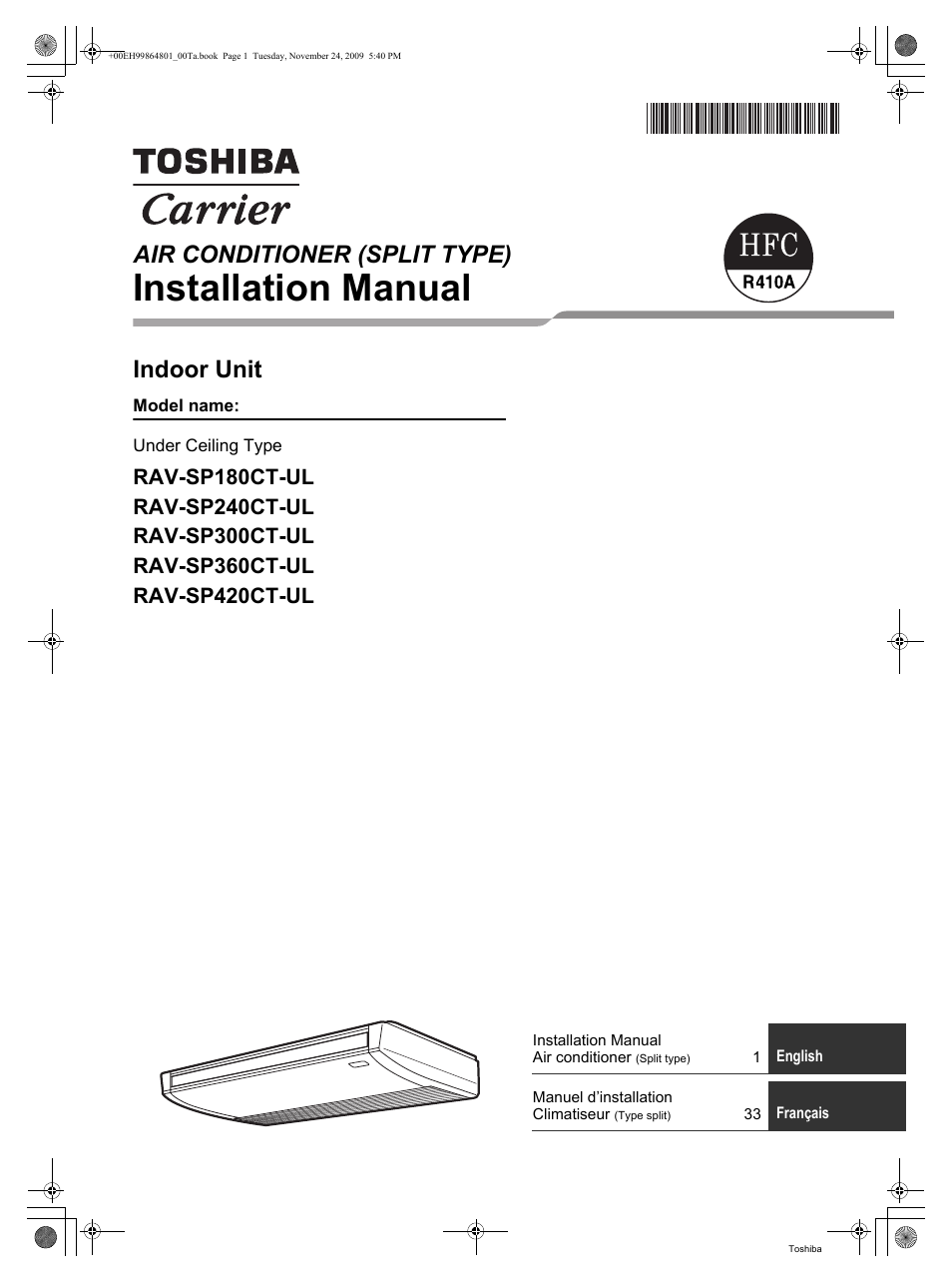 Toshiba CARRIER RAV-SP420CT-UL User Manual | 34 pages