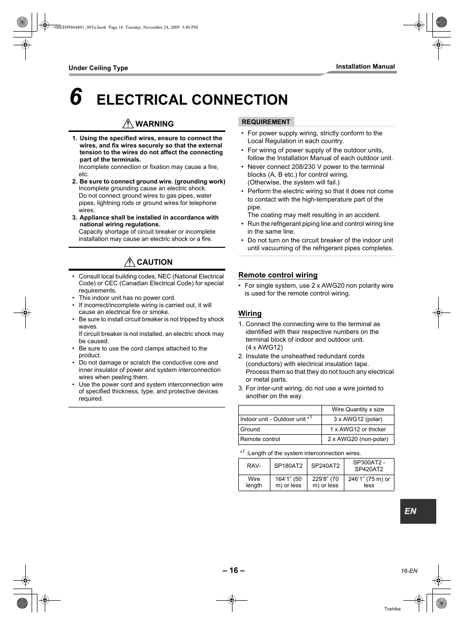 Electrical connection | Toshiba CARRIER RAV-SP420CT-UL User Manual | Page 17 / 34