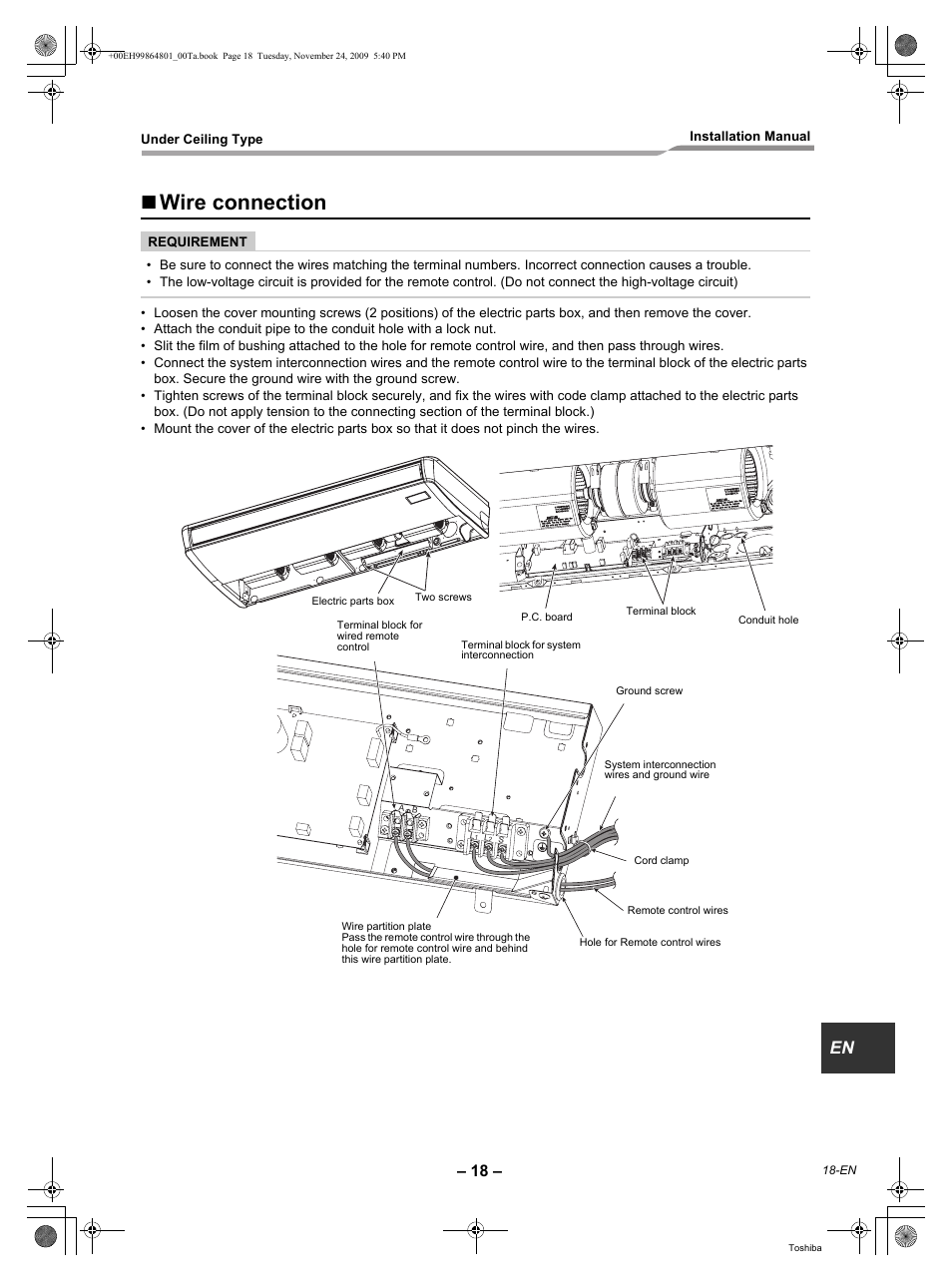 Wire connection | Toshiba CARRIER RAV-SP420CT-UL User Manual | Page 19 / 34