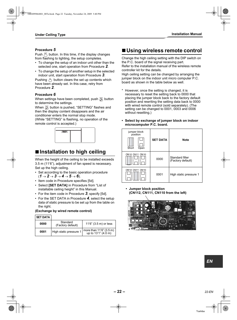 Installation to high ceiling, Using wireless remote control | Toshiba CARRIER RAV-SP420CT-UL User Manual | Page 23 / 34