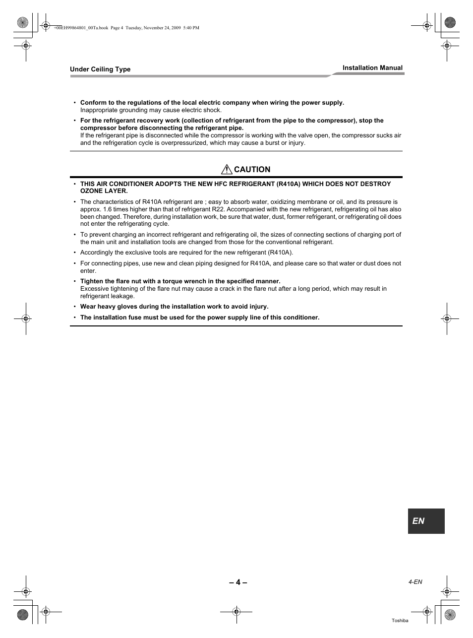 Caution | Toshiba CARRIER RAV-SP420CT-UL User Manual | Page 5 / 34