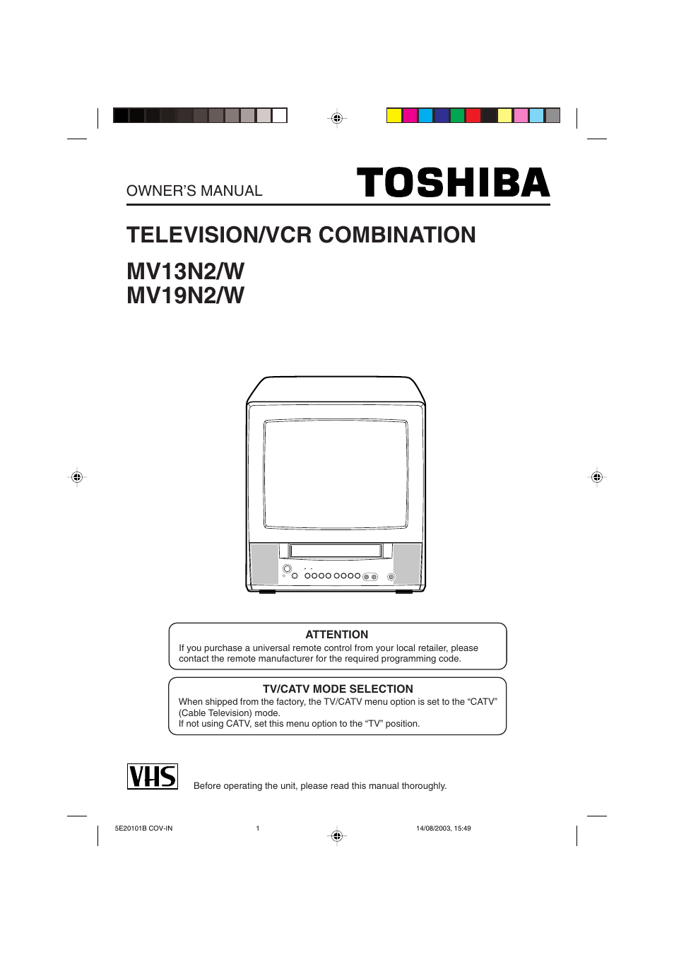 Toshiba MV19N2/W User Manual | 56 pages